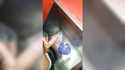 Twink cums at a public bar