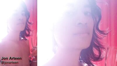 Horny twink drinks his own cum after the boy fucks cums with moaning, eye rolling, loud orgasm