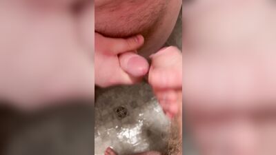 Uncut twink and bear jerk off in shower