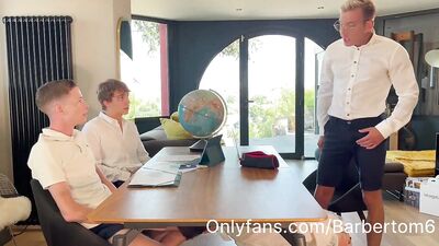 Young blonde French gets fucked by his teacher and the students