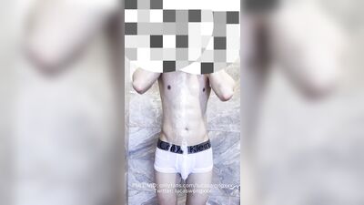 Smooth Muscle Asian Guy Showers in White Underwear then Jacks Off (OF Preview)