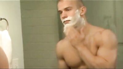 Blond Muscle Boys Fuck in the Bathroom - A Hot Threesome!