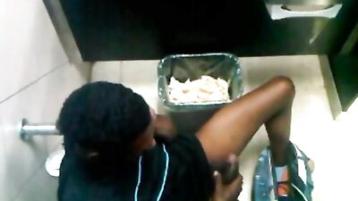 Black Alone Jerking in Toilet: Public Outdoor Voyeur