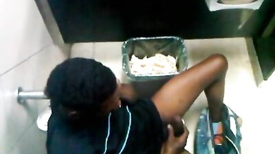 Black Alone Jerking in Toilet: Public Outdoor Voyeur