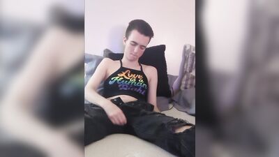 Rubbing myself through pants and stripping off. I like playing with my hung tdick ????