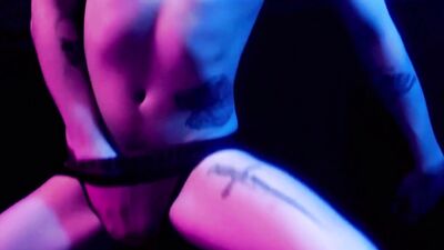 Slutty Twink in harness feeds on dick and gags. OnlyFans preview
