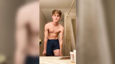 Blond Twink Strips Down for Muscle Boys in Gun Show Porn