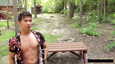 Asian Boys Camp Naughty Cum Shots: Two Asian boys explore their wild side in this bareback gay porn video
