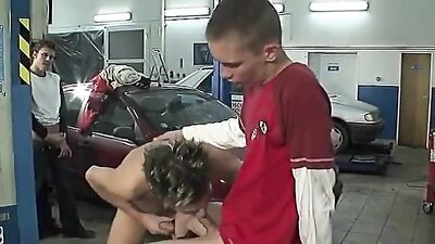 Young Mechanics in the Workshop: Horny Jerks and Oral Action!