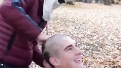 Outdoor Cutie Twink Head Shaving Adventure!