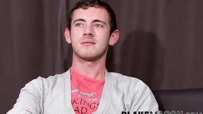 Twink with blue eyes masturbates his big monster cock