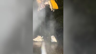 Twink boy pissing public after party