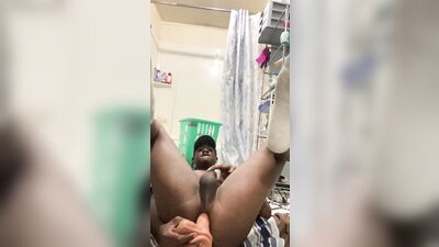 Black femboy gets practice in with his dildo