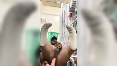 Black femboy gets practice in with his dildo