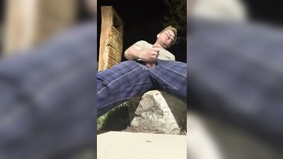 Masturbating Outside - Blonde Cutie Cumming With His Big Hard White Cock and Balls Out the Fly of Hi