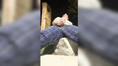 Masturbating Outside - Blonde Cutie Cumming With His Big Hard White Cock and Balls Out the Fly of Hi