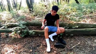 White socks POV outdoor walking, worshiping and making them dirty