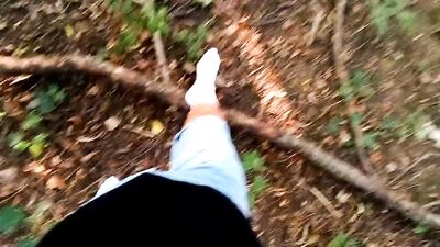 White socks POV outdoor walking, worshiping and making them dirty