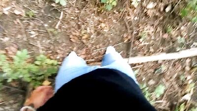 White socks POV outdoor walking, worshiping and making them dirty