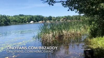 Teen boy sucking bbc in front of family fun festival