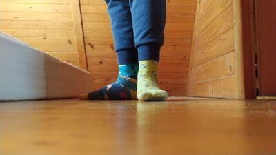 Polish Twink 18 y.o. boy feet in different colored socks and barefoot