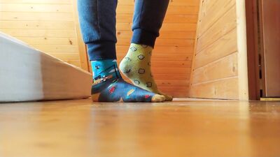 Polish Twink 18 y.o. boy feet in different colored socks and barefoot