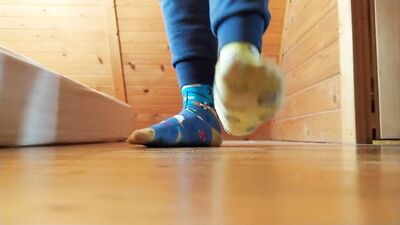 Polish Twink 18 y.o. boy feet in different colored socks and barefoot