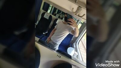 Fun in the train public cum