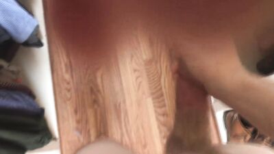 POV - twink jerks off onto the mirror with a vibrating cock ring