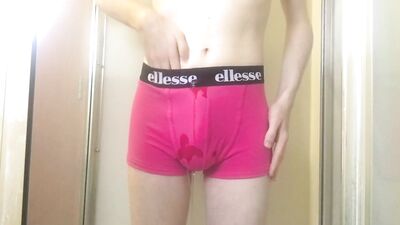 Young Twink Pissing in His Tight Pink Boxer Briefs