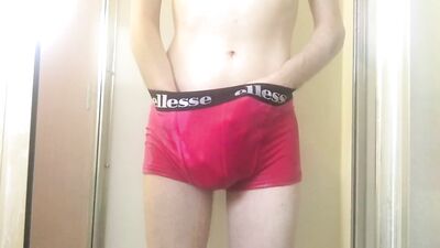 Young Twink Pissing in His Tight Pink Boxer Briefs