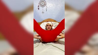 Sexy Santa’s little helper twink wanks and fingers himself