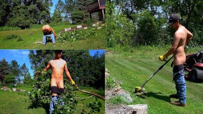 Shameless twink exposes tight ass and thick uncut cock in the garden