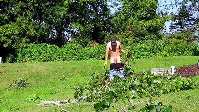 Shameless twink exposes tight ass and thick uncut cock in the garden