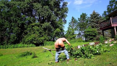 Shameless twink exposes tight ass and thick uncut cock in the garden