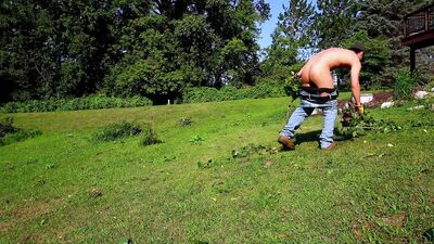 Shameless twink exposes tight ass and thick uncut cock in the garden