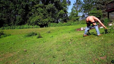 Shameless twink exposes tight ass and thick uncut cock in the garden
