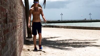 18 year old highschool jock having fun flashing his dick at the beach.