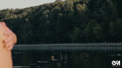 Cute tattooed twink undressing and bathing in the river