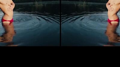 Cute tattooed twink undressing and bathing in the river