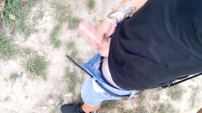 6 public places jerking in one day and big and far cumshot on a path EDGING