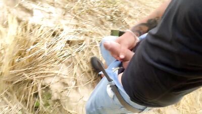 6 public places jerking in one day and big and far cumshot on a path EDGING