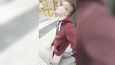 Jerker Public Caught Boys Gay Porn Glasses - Cum Shots Handjob Outside!