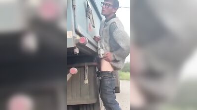 F*cking a Truck with Horny Twink! - Public Outside #public