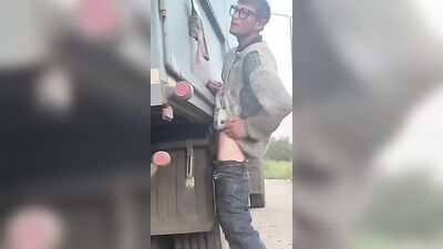 F*cking a Truck with Horny Twink! - Public Outside #public