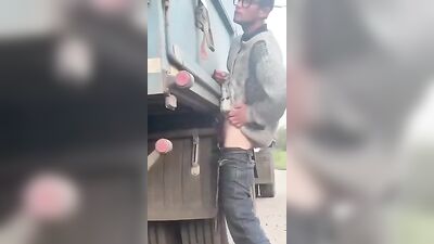 F*cking a Truck with Horny Twink! - Public Outside #public