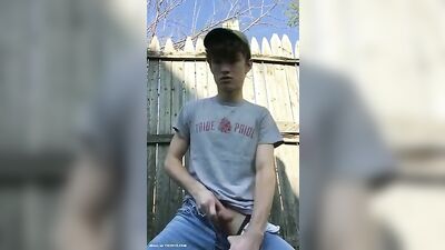 Young Teen Cum Outside: Skinny Boy Jerks Off and Cums in His Backyard!