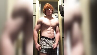 Hot Ginger Strips and Cums in Muscle Boys Handjob!