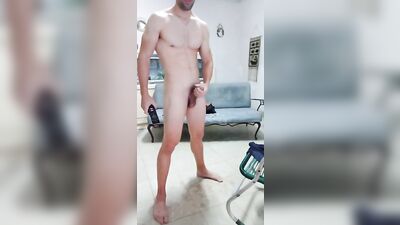 Fit latino guy with sixpack, hot legs and feet, wanking off until cumming while watching porn