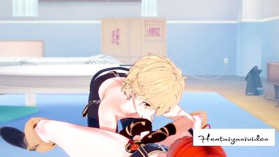 Genshin Impact Yaoi - Aether with Diluc Uncensored yaoi in his room 1/2